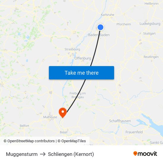 Muggensturm to Schliengen (Kernort) map