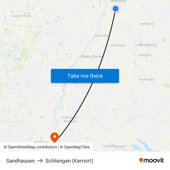 Sandhausen to Schliengen (Kernort) map