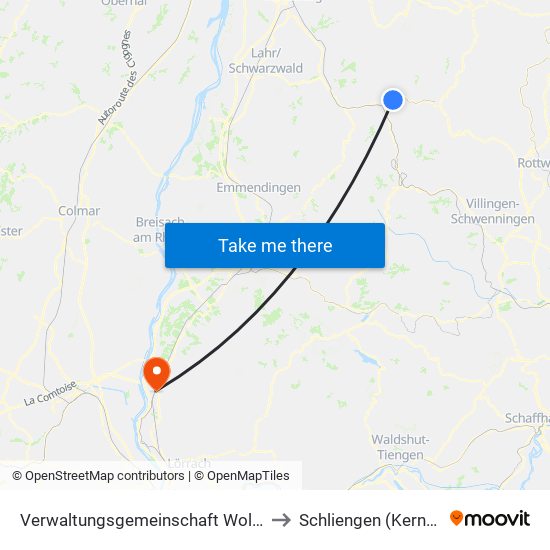 Verwaltungsgemeinschaft Wolfach to Schliengen (Kernort) map