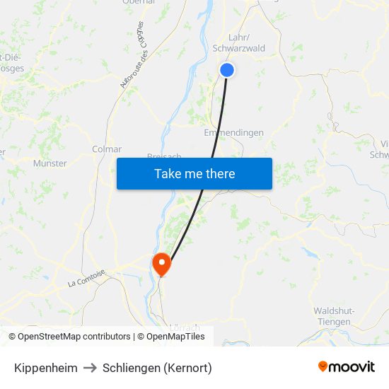 Kippenheim to Schliengen (Kernort) map