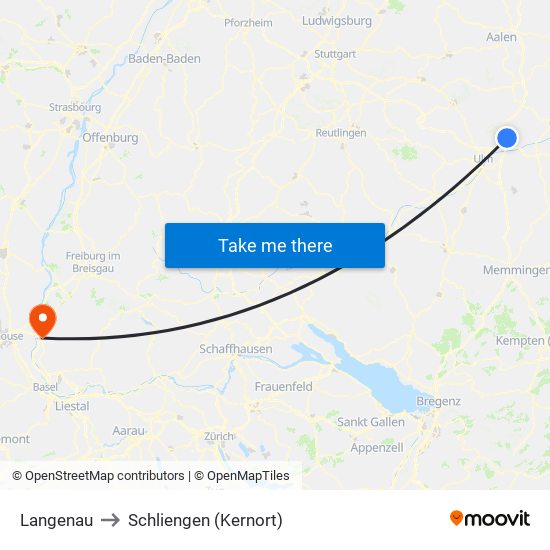 Langenau to Schliengen (Kernort) map