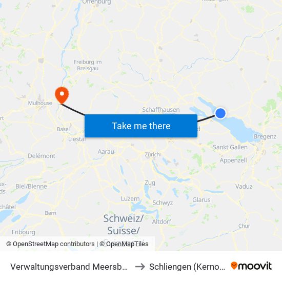 Verwaltungsverband Meersburg to Schliengen (Kernort) map