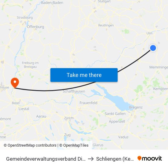 Gemeindeverwaltungsverband Dietenheim to Schliengen (Kernort) map