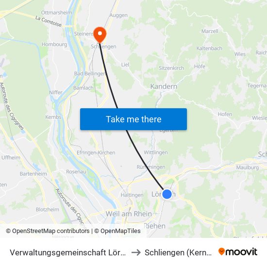 Verwaltungsgemeinschaft Lörrach to Schliengen (Kernort) map