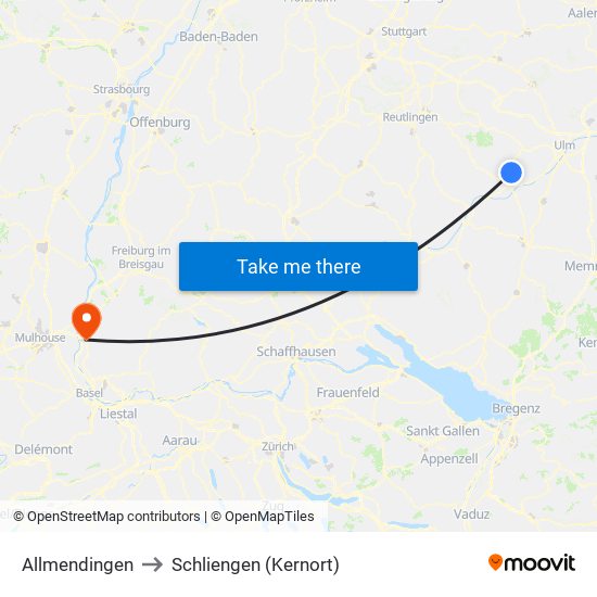 Allmendingen to Schliengen (Kernort) map