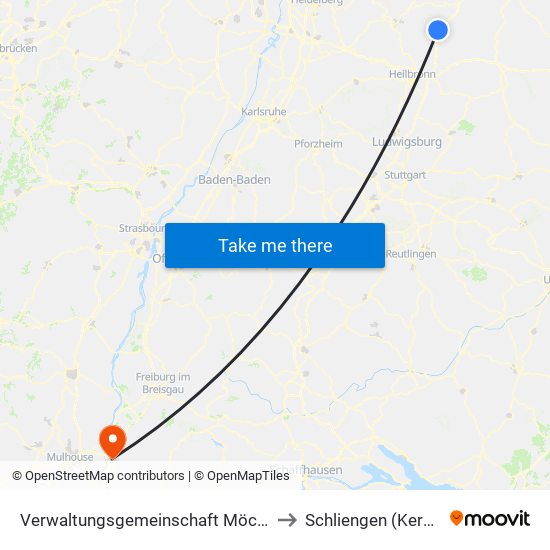 Verwaltungsgemeinschaft Möckmühl to Schliengen (Kernort) map