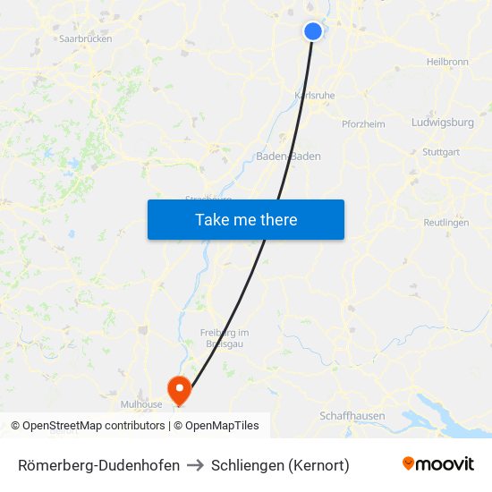 Römerberg-Dudenhofen to Schliengen (Kernort) map