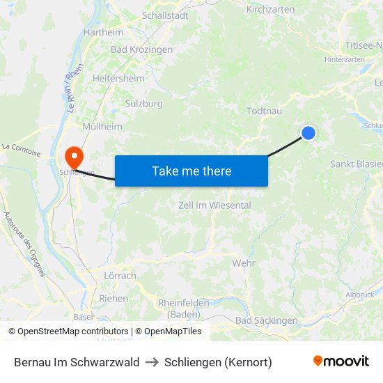 Bernau Im Schwarzwald to Schliengen (Kernort) map