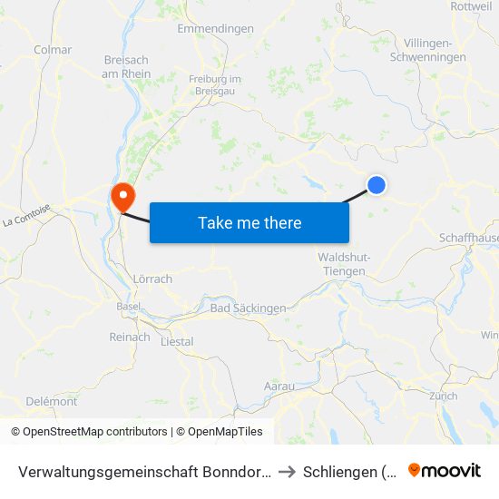 Verwaltungsgemeinschaft Bonndorf Im Schwarzwald to Schliengen (Kernort) map