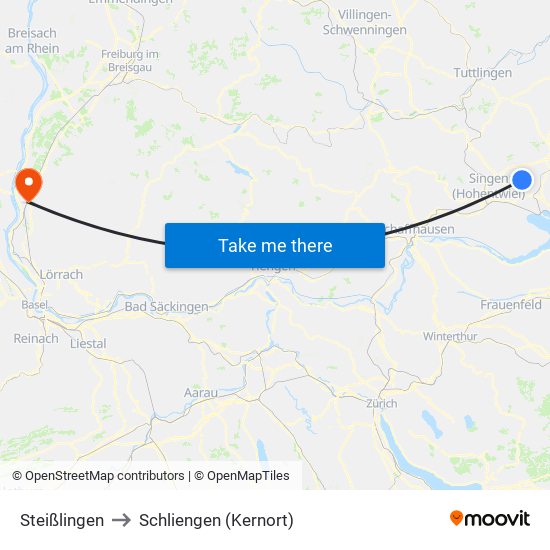 Steißlingen to Schliengen (Kernort) map