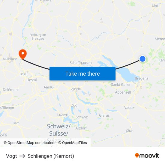 Vogt to Schliengen (Kernort) map