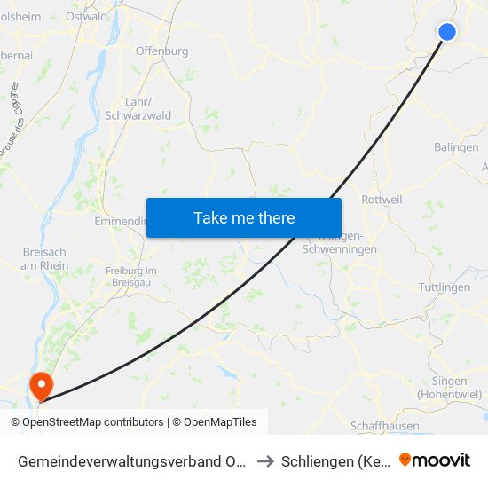 Gemeindeverwaltungsverband Oberes Gäu to Schliengen (Kernort) map