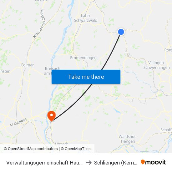 Verwaltungsgemeinschaft Hausach to Schliengen (Kernort) map