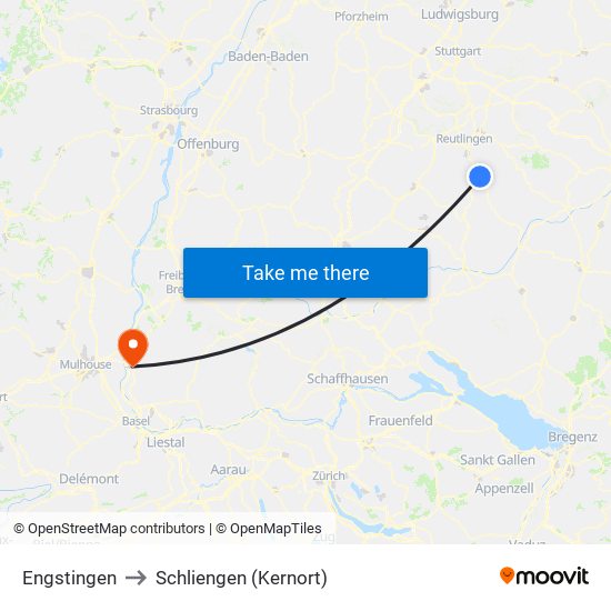 Engstingen to Schliengen (Kernort) map