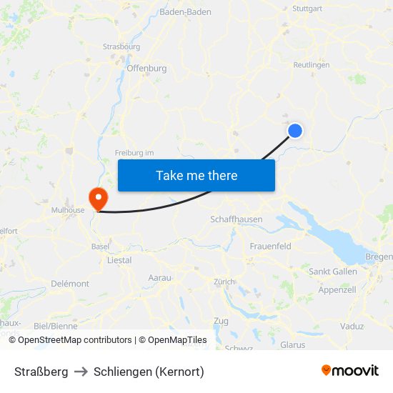 Straßberg to Schliengen (Kernort) map