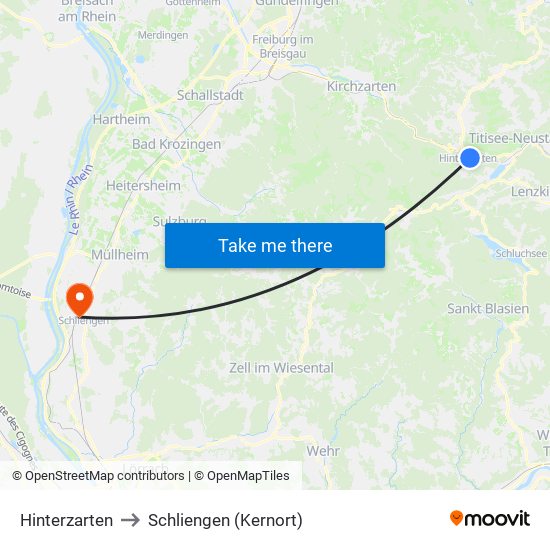 Hinterzarten to Schliengen (Kernort) map