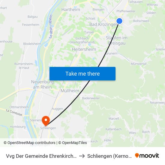 Vvg Der Gemeinde Ehrenkirchen to Schliengen (Kernort) map