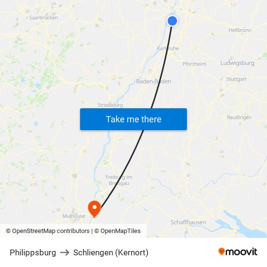 Philippsburg to Schliengen (Kernort) map