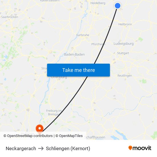 Neckargerach to Schliengen (Kernort) map