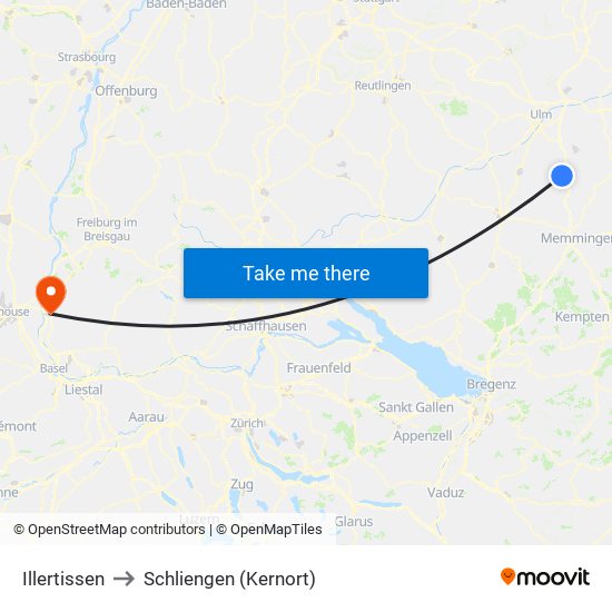 Illertissen to Schliengen (Kernort) map