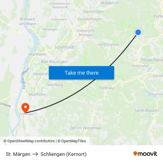 St. Märgen to Schliengen (Kernort) map