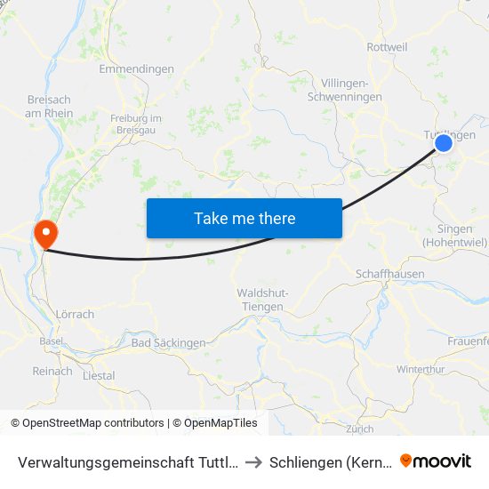 Verwaltungsgemeinschaft Tuttlingen to Schliengen (Kernort) map