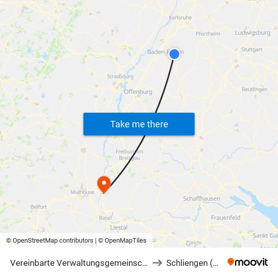 Vereinbarte Verwaltungsgemeinschaft Gernsbach to Schliengen (Kernort) map