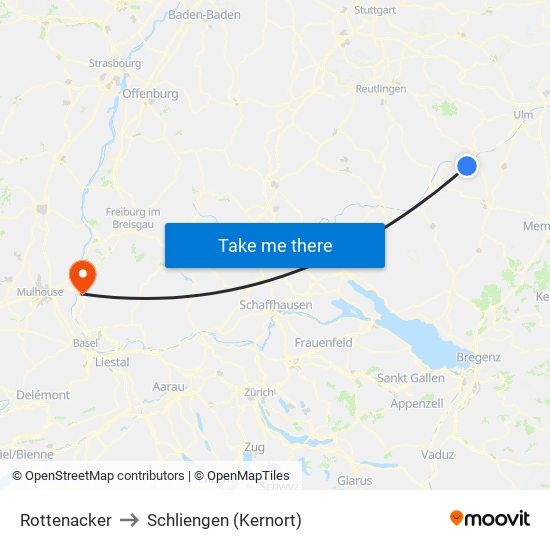 Rottenacker to Schliengen (Kernort) map