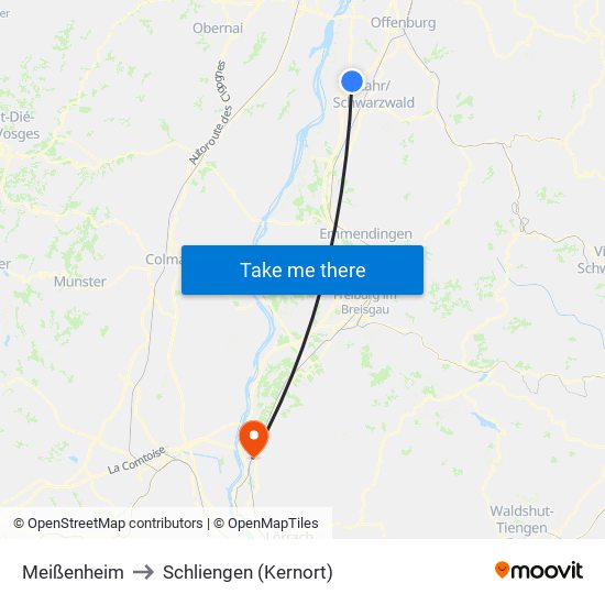 Meißenheim to Schliengen (Kernort) map