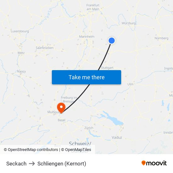 Seckach to Schliengen (Kernort) map