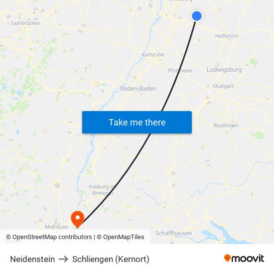 Neidenstein to Schliengen (Kernort) map