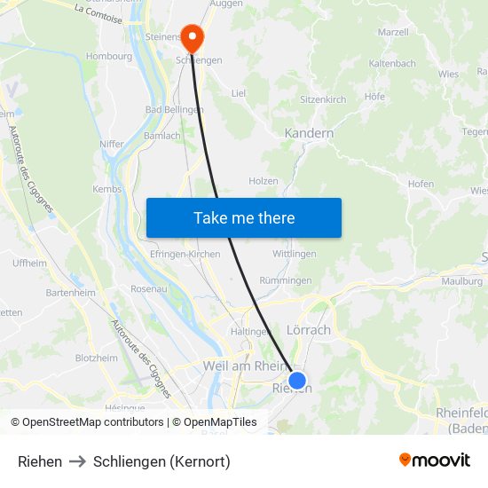 Riehen to Schliengen (Kernort) map