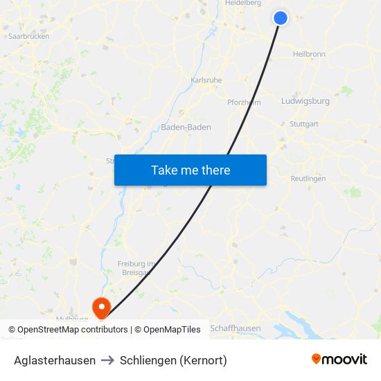 Aglasterhausen to Schliengen (Kernort) map