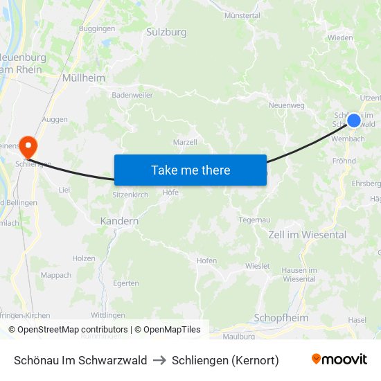 Schönau Im Schwarzwald to Schliengen (Kernort) map