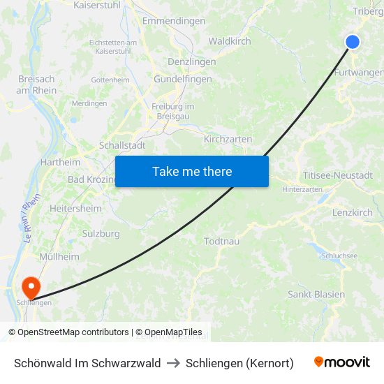 Schönwald Im Schwarzwald to Schliengen (Kernort) map