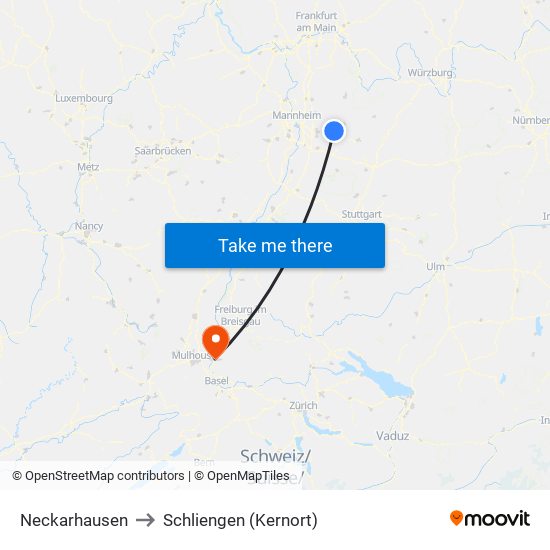 Neckarhausen to Schliengen (Kernort) map