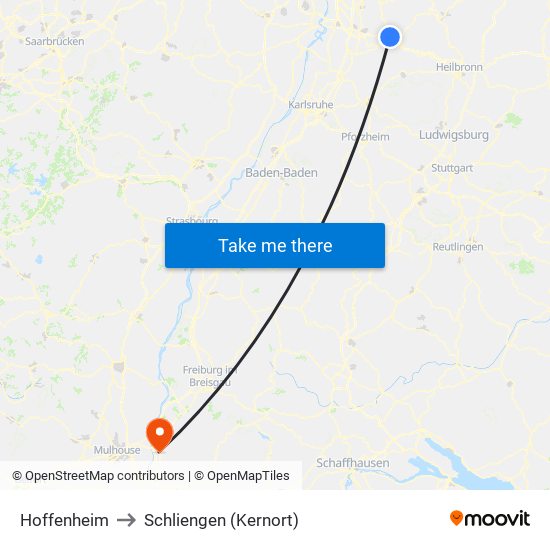 Hoffenheim to Schliengen (Kernort) map