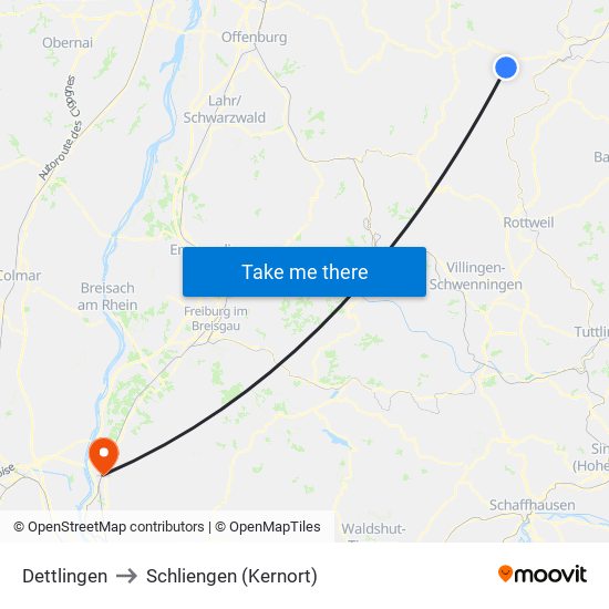 Dettlingen to Schliengen (Kernort) map