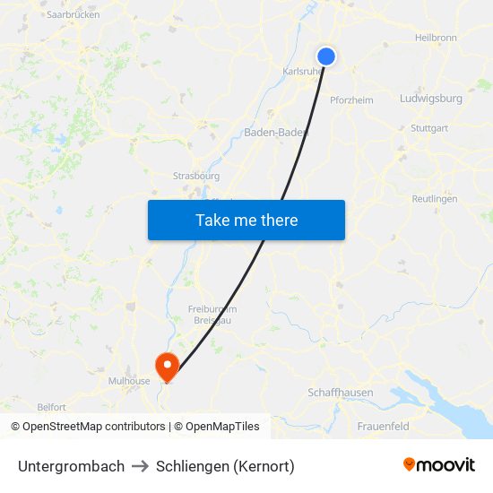 Untergrombach to Schliengen (Kernort) map