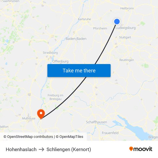 Hohenhaslach to Schliengen (Kernort) map