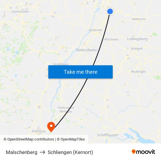 Malschenberg to Schliengen (Kernort) map