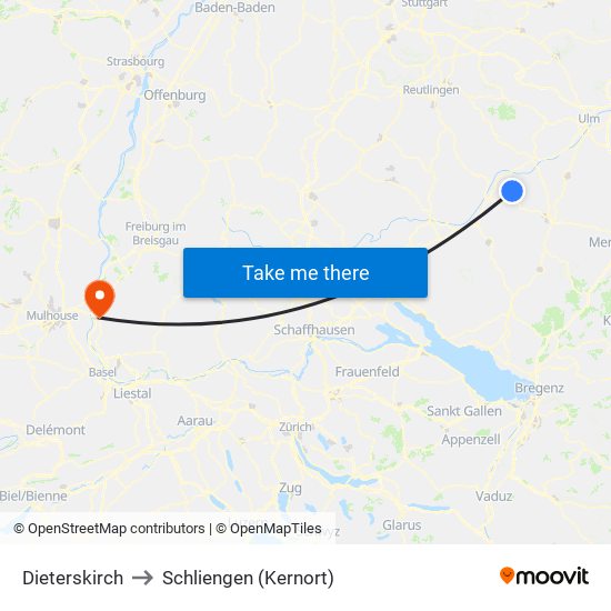 Dieterskirch to Schliengen (Kernort) map