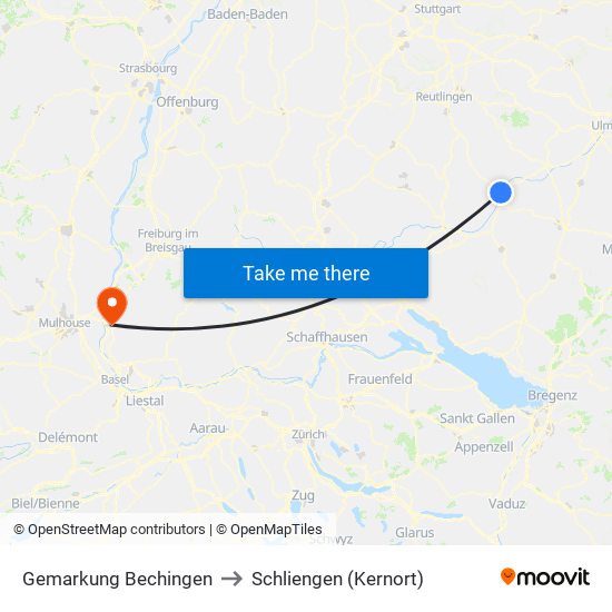 Gemarkung Bechingen to Schliengen (Kernort) map