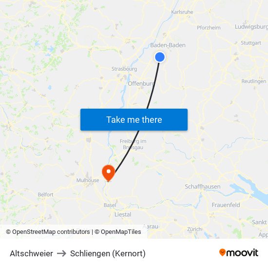 Altschweier to Schliengen (Kernort) map