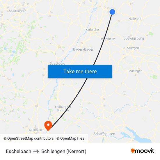 Eschelbach to Schliengen (Kernort) map