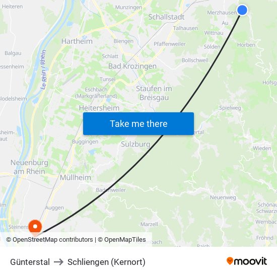 Günterstal to Schliengen (Kernort) map