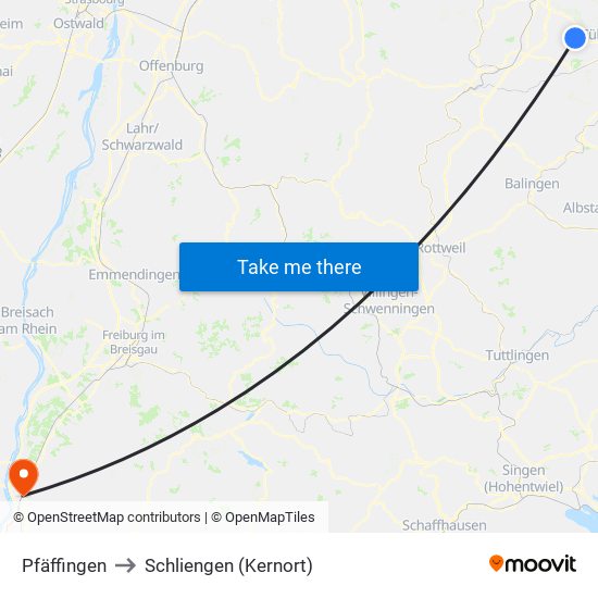 Pfäffingen to Schliengen (Kernort) map