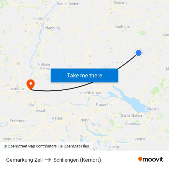 Gemarkung Zell to Schliengen (Kernort) map