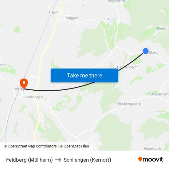 Feldberg (Müllheim) to Schliengen (Kernort) map