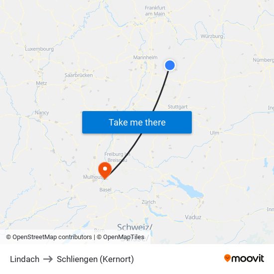 Lindach to Schliengen (Kernort) map